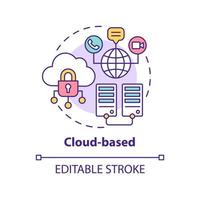 icône de concept basé sur le cloud. base de données virtuelle. communications en ligne. ucaas fonction idée abstraite illustration en ligne mince. dessin de contour isolé. trait modifiable. arial, myriade de polices pro-gras utilisées vecteur