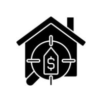 icône de glyphe noir des services de recherche de maison. aider à trouver un logement. louer appartement et maison. immobilier. symbole de la silhouette sur l'espace blanc. pictogramme solide. illustration vectorielle isolée vecteur