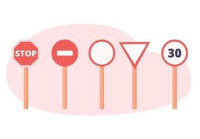 sertie de cinq panneaux de signalisation différents. illustration vectorielle plane, isolée sur fond blanc. vecteur