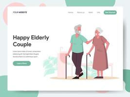 Modèle de page de destination du couple de personnes âgées heureux vecteur