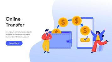 Modèle de page d&#39;atterrissage de transfert d&#39;argent en ligne vecteur
