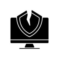 icône de glyphe noir de vulnérabilité de cybersécurité. faiblesse et défaut du système. le cybercriminel y accède. exploitation des erreurs. symbole de la silhouette sur l'espace blanc. illustration vectorielle isolée