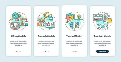 écran d'application mobile d'intégration de modèles de jumeaux numériques. Procédure pas à pas de processus de fabrication Pages d'instructions graphiques en 4 étapes avec des concepts linéaires. ui, ux, modèle d'interface graphique. une myriade de polices pro-gras régulières utilisées vecteur