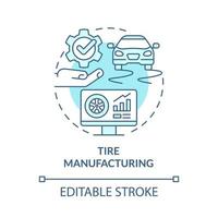 icône de concept turquoise de fabrication de pneus. illustration de la ligne mince de l'idée abstraite de l'industrie automobile. Double digitale. dessin de contour isolé. trait modifiable. roboto-medium, une myriade de polices pro-gras utilisées vecteur
