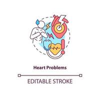 icône de concept de problèmes cardiaques. maladie du système cardiovasculaire. illustration de la ligne mince de l'idée abstraite de la douleur thoracique. dessin de contour isolé. trait modifiable. roboto-medium, myriade de polices pro-gras utilisées vecteur