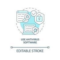 icône de concept de logiciel antivirus. protection des informations et des appareils idée abstraite illustration de la ligne mince. sécurité de la navigation sur Internet. dessin de couleur de contour isolé de vecteur. trait modifiable vecteur