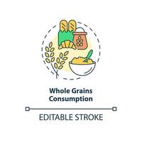 icône de concept de consommation de grains entiers. illustration de ligne mince d'idée abstraite de régime de grossesse. réduire le risque de diabète. apport élevé en aliments riches en fibres. dessin de couleur de contour isolé de vecteur. trait modifiable vecteur