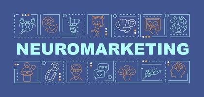 bannière de concepts de mots de neurosciences marketing. évaluer le comportement des consommateurs. infographie avec des icônes linéaires sur fond bleu. typographie créative isolée. illustration de couleur de contour de vecteur avec texte
