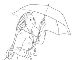 girl, utilisation, parapluie, ligne, vecteur, illustration vecteur