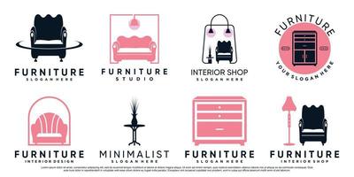 création de logo de jeu d'icônes de meubles avec élément créatif et vecteur premium de concept moderne