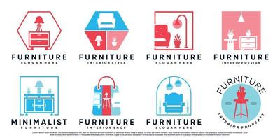 création de logo de jeu d'icônes de meubles avec élément créatif et vecteur premium de concept moderne