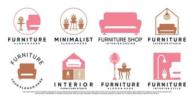 ensemble de meubles ou de création de logo intérieur avec concept créatif vecteur premium