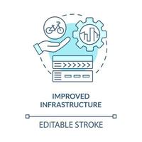 icône de concept bleue d'infrastructure améliorée. illustration de la ligne mince de l'idée abstraite du partage de vélos. renforcer la sécurité à vélo. innovations routières. dessin de couleur de contour isolé de vecteur. trait modifiable vecteur