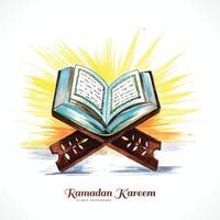 livre saint du coran sur le stand fond ramadan kareem vecteur