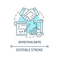 icône de concept turquoise de date d'effet. traiter la signification. chronologie du contrat de l'illustration de la ligne mince de l'idée abstraite ppa. dessin de contour isolé. trait modifiable. arial, myriade de polices pro-gras utilisées vecteur