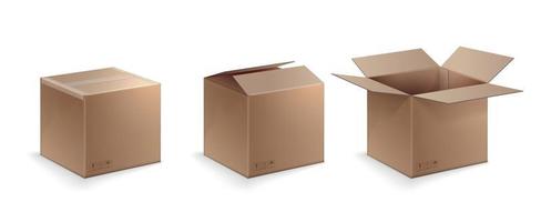 trois positions de boîte en carton vecteur