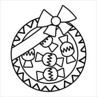 boîte de bonbons noir et blanc de vecteur attachée avec un arc. illustration de contour présent doux. cadeau de vacances isolé sur fond blanc