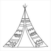 vector wigwam boho noir et blanc. icône de ligne de tipi bohème isolée sur fond blanc. illustration de hutte amérindienne de contour.
