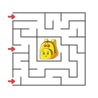 labyrinthe carré. jeu pour les enfants. puzzle pour les enfants. personnage de dessin animé. énigme labyrinthe. illustration vectorielle de couleur. trouver le bon chemin. le développement de la pensée logique et spatiale. vecteur