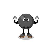 caricature de mascotte de boule de bowling posant avec muscle vecteur