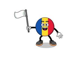 illustration de dessin animé du drapeau de la roumanie tenant un drapeau blanc