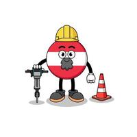 caricature de personnage du drapeau autrichien travaillant sur la construction de routes vecteur