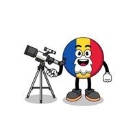 illustration de la mascotte du drapeau roumain en tant qu'astronome vecteur