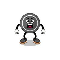 illustration de dessin animé de rondelle de hockey avec une expression de colère vecteur