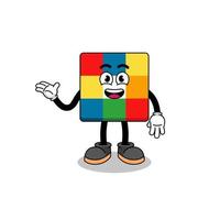 Caricature de puzzle cube avec pose de bienvenue vecteur