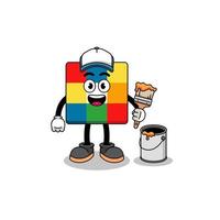 mascotte de personnage de cube puzzle en tant que peintre vecteur