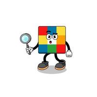 mascotte de recherche de puzzle de cube vecteur