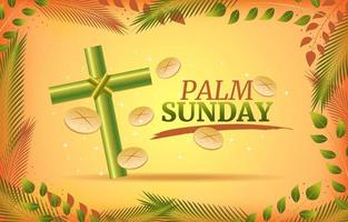 dimanche des rameaux avec feuille de palmier et concept de croix de palmier vecteur