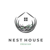 logo de maison en forme de nid d'oiseau confortable vecteur