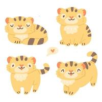 ensemble pour enfants avec de mignons petits animaux tigres dans un style dessin animé. chatons de dessin animé isolés sur fond. illustration vectorielle avec tigre chinois. vecteur
