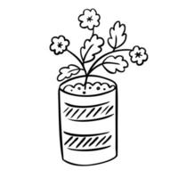 illustration vectorielle d'une fleur dans un pot et croquis dessinés à la main sur un fond blanc vecteur