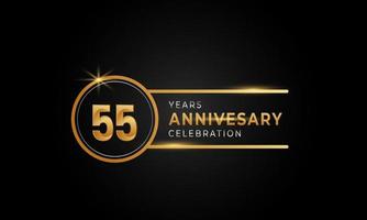 Célébration de l'anniversaire de 55 ans couleur or et argent avec anneau circulaire pour événement de célébration, mariage, carte de voeux et invitation isolée sur fond noir vecteur