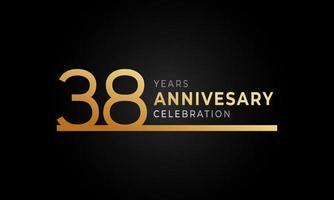 Logotype de célébration d'anniversaire de 38 ans avec une seule ligne de couleur dorée et argentée pour l'événement de célébration, le mariage, la carte de voeux et l'invitation isolée sur fond noir vecteur
