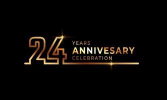 Logotype de célébration d'anniversaire de 24 ans avec des numéros de police de couleur dorée composés d'une ligne connectée pour l'événement de célébration, le mariage, la carte de voeux et l'invitation isolés sur fond sombre vecteur