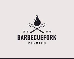 vintage rétro étiquette insigne emblème barbecue fourchette barbecue feu flamme hipster logo inspiration vecteur