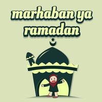 dessin animé muslimah avec geste de bienvenue ramadan avec un design plat. vecteur