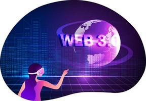 concept web 3.0, typographie web 3.0 sur fond bleu, nouvelle version du site web utilisant la technologie blockchain, la crypto-monnaie et l'art nft. illustration vectorielle