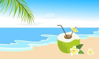boisson à la noix de coco sur fond de plage d'été