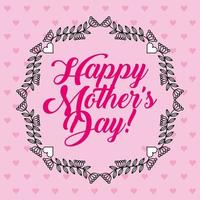 carte de fête des mères avec motif coeur rose et couronne florale vecteur
