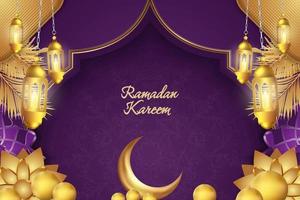 ramadan kareem luxe islamique violet et or avec mandala vecteur