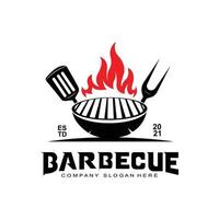 logo de barbecue rustique rétro vintage. conception de nourriture ou de grillades, illustration vectorielle d'icône
