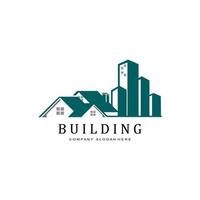 symbole d'icône de logo de construction de bâtiments urbains, maison, appartement, vue sur la ville vecteur