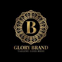 lettre b glory mandala vintage couleur dorée création de logo vectoriel de luxe