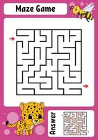 labyrinthe carré. jeu pour les enfants. labyrinthe drôle. feuille de travail sur le développement de l'éducation. page d'activité. puzzle pour les enfants. style de bande dessinée. énigme pour l'école maternelle. énigme logique. illustration vectorielle de couleur. vecteur