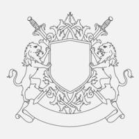 Bouclier design avec deux lions et des épées vecteur