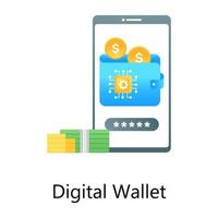vecteur de portefeuille mobile, style dégradé plat de stockage d'argent numérique